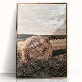 Farmhouse Wall Art - Serene Hay Bale in Field with Rustic Country Charm