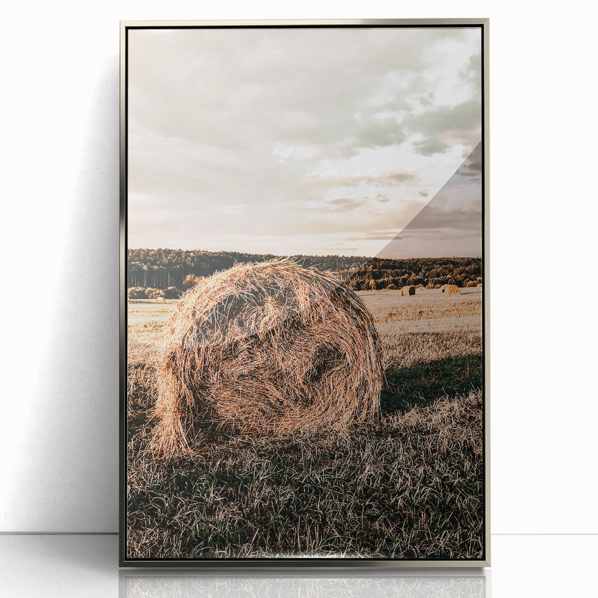 Farmhouse Wall Art - Serene Hay Bale in Field with Rustic Country Charm