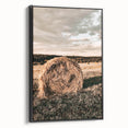 Farmhouse Wall Art - Serene Hay Bale in Field with Rustic Country Charm