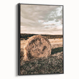Farmhouse Wall Art - Serene Hay Bale in Field with Rustic Country Charm