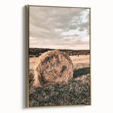 Farmhouse Wall Art - Serene Hay Bale in Field with Rustic Country Charm