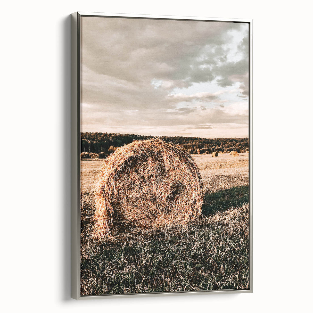 Farmhouse Wall Art - Serene Hay Bale in Field with Rustic Country Charm