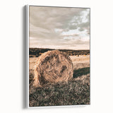Farmhouse Wall Art - Serene Hay Bale in Field with Rustic Country Charm
