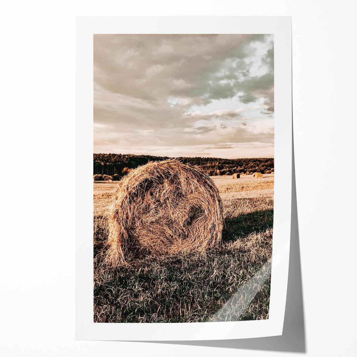 Farmhouse Wall Art - Serene Hay Bale in Field with Rustic Country Charm