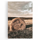 Farmhouse Wall Art - Serene Hay Bale in Field with Rustic Country Charm