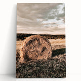 Farmhouse Wall Art - Serene Hay Bale in Field with Rustic Country Charm
