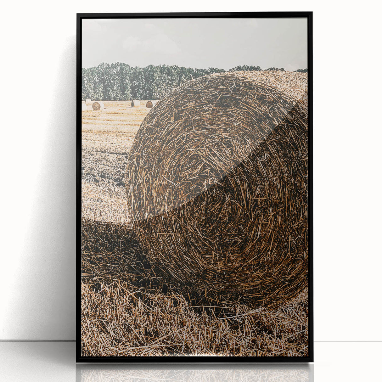 Farmhouse Wall Art - Rustic Hay Bale in Golden Field with Country Charm