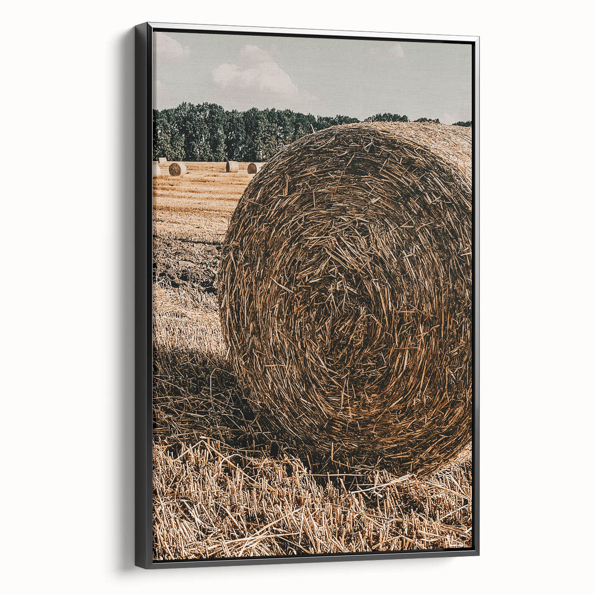 Farmhouse Wall Art - Rustic Hay Bale in Golden Field with Country Charm