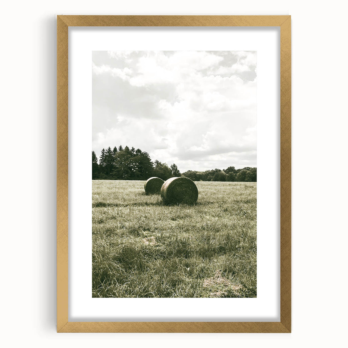 Farmhouse Wall Art - Serene Hay Bales in Open Field with Rustic Charm