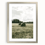 Farmhouse Wall Art - Serene Hay Bales in Open Field with Rustic Charm