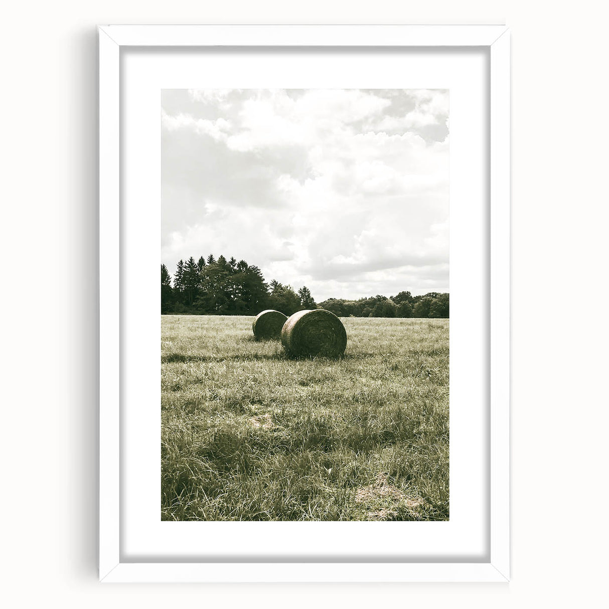 Farmhouse Wall Art - Serene Hay Bales in Open Field with Rustic Charm