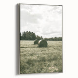 Farmhouse Wall Art - Serene Hay Bales in Open Field with Rustic Charm