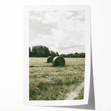 Farmhouse Wall Art - Serene Hay Bales in Open Field with Rustic Charm