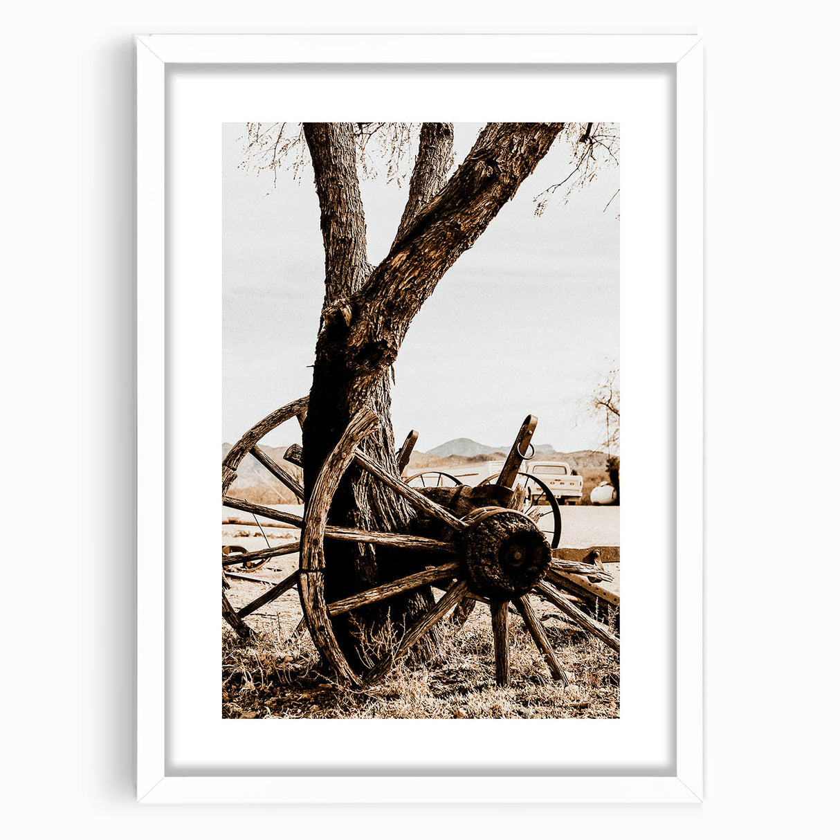 Rustic Farmhouse Wall Art - Antique Wagon Wheel Country Style Decor