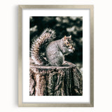Squirrel on Tree Stump Wall Art – Rustic Farmhouse Nature Decor Print