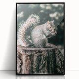 Squirrel on Tree Stump Wall Art – Rustic Farmhouse Nature Decor Print