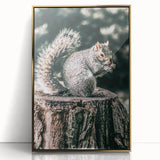 Squirrel on Tree Stump Wall Art – Rustic Farmhouse Nature Decor Print