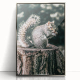 Squirrel on Tree Stump Wall Art – Rustic Farmhouse Nature Decor Print