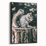 Squirrel on Tree Stump Wall Art – Rustic Farmhouse Nature Decor Print