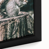 Squirrel on Tree Stump Wall Art – Rustic Farmhouse Nature Decor Print