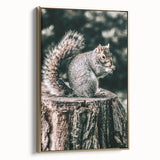 Squirrel on Tree Stump Wall Art – Rustic Farmhouse Nature Decor Print