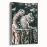 Squirrel on Tree Stump Wall Art – Rustic Farmhouse Nature Decor Print