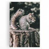 Squirrel on Tree Stump Wall Art – Rustic Farmhouse Nature Decor Print