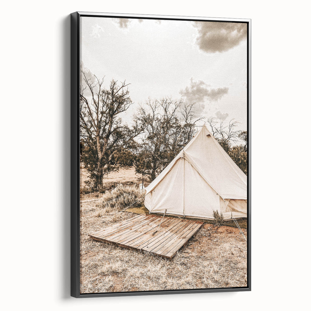 Rustic Camping Tent Wall Art – Farmhouse Adventure-Inspired Decor Print