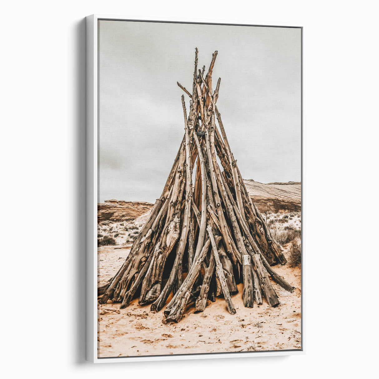 Rustic Driftwood Teepee Wall Art – Farmhouse Adventure Decor Print