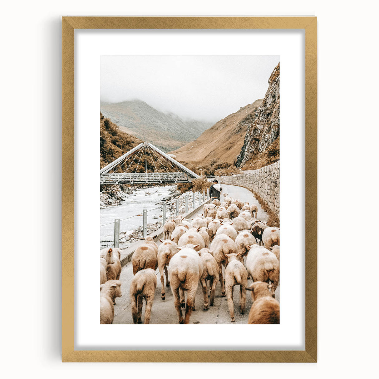 Mountain Sheep Herd Wall Art – Rustic Farmhouse Country Decor Print