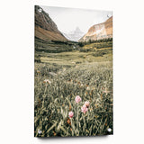 Rustic Farmhouse Wall Art - Serene Mountain Valley with Wildflowers