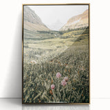 Rustic Farmhouse Wall Art - Serene Mountain Valley with Wildflowers
