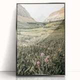 Rustic Farmhouse Wall Art - Serene Mountain Valley with Wildflowers