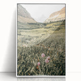 Rustic Farmhouse Wall Art - Serene Mountain Valley with Wildflowers