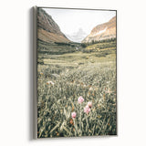 Rustic Farmhouse Wall Art - Serene Mountain Valley with Wildflowers