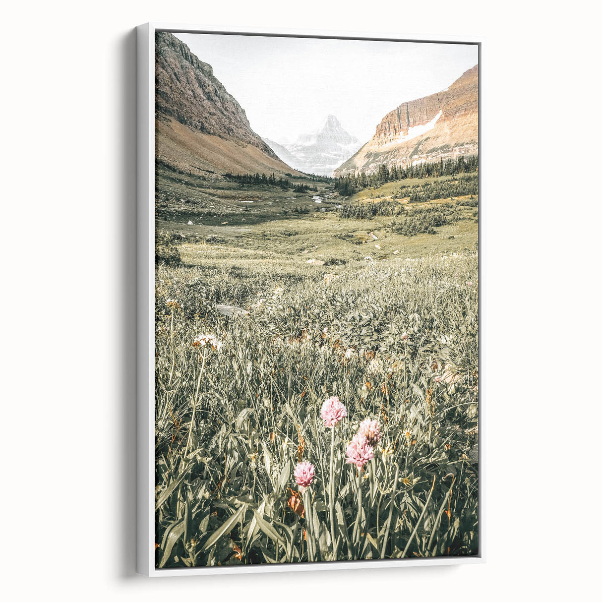 Rustic Farmhouse Wall Art - Serene Mountain Valley with Wildflowers
