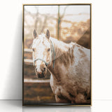 Vintage Farmhouse Wall Art - Majestic Horse in Rustic Country Scene