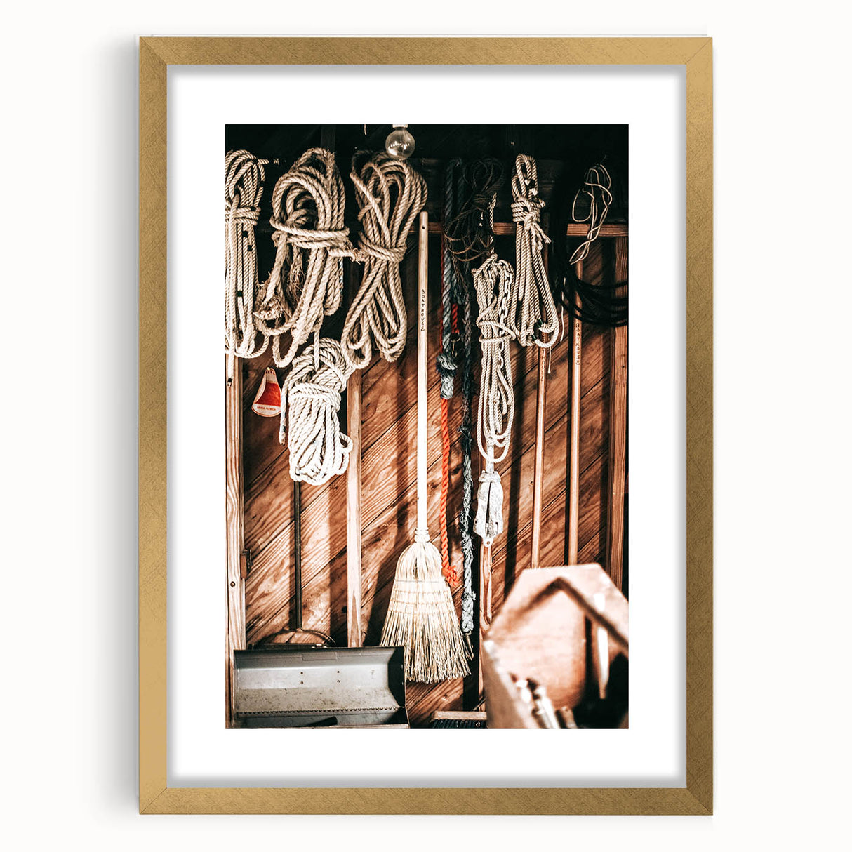 Vintage Farmhouse Wall Art - Rustic Rope and Tools in Country Shed