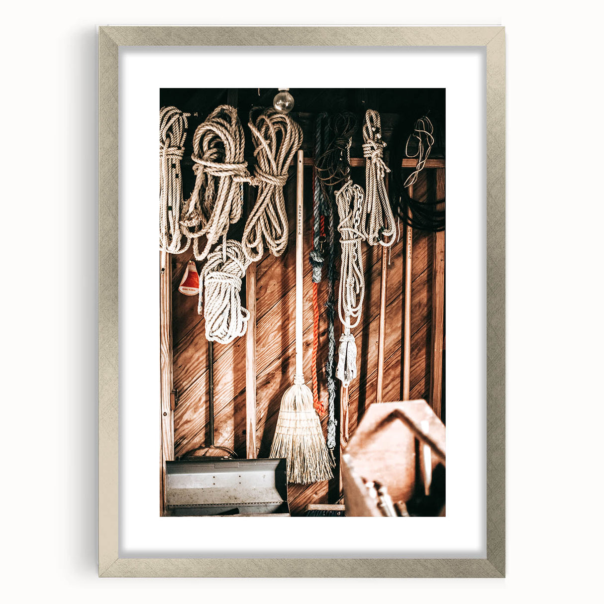 Vintage Farmhouse Wall Art - Rustic Rope and Tools in Country Shed
