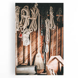 Vintage Farmhouse Wall Art - Rustic Rope and Tools in Country Shed