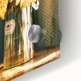 Farmhouse Wall Art - Rustic Sunflower Bouquet in Vintage Glass Vase