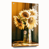 Farmhouse Wall Art - Rustic Sunflower Bouquet in Vintage Glass Vase