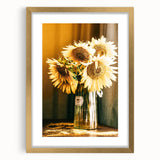 Farmhouse Wall Art - Rustic Sunflower Bouquet in Vintage Glass Vase