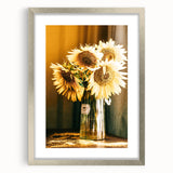 Farmhouse Wall Art - Rustic Sunflower Bouquet in Vintage Glass Vase