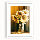 Farmhouse Wall Art - Rustic Sunflower Bouquet in Vintage Glass Vase