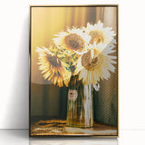 Farmhouse Wall Art - Rustic Sunflower Bouquet in Vintage Glass Vase