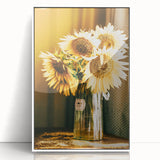Farmhouse Wall Art - Rustic Sunflower Bouquet in Vintage Glass Vase