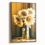 Farmhouse Wall Art - Rustic Sunflower Bouquet in Vintage Glass Vase