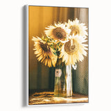 Farmhouse Wall Art - Rustic Sunflower Bouquet in Vintage Glass Vase