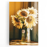 Farmhouse Wall Art - Rustic Sunflower Bouquet in Vintage Glass Vase